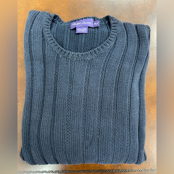 Ralph Lauren Purple Label Made in Italy Ribbed Knit Cotton Sweater in Navy XL